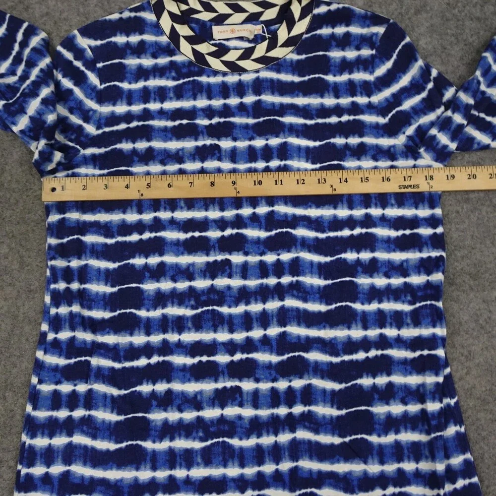 Tory Burch Dress Womens Medium M Blue Shift Midi Tye Die Career Stretch Hollie